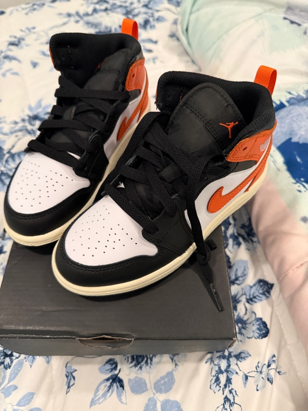 Nike Jordan 1 Mid Toddlers Black White Orange Swoosh